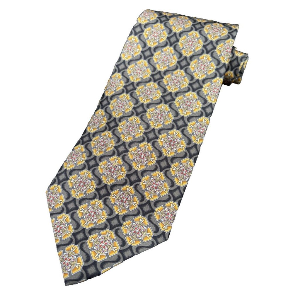ROBERT TALBOTT Tie Men's 100% Silk Studio Gold Brown Designer Geometric USA GUC